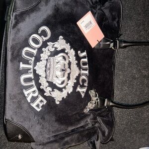 Juicy Couture Black Velvet Logo Shoulder Bag with Silver Crest